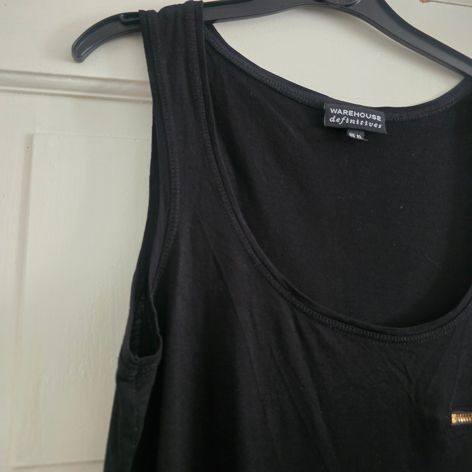 Warehouse Definitives Black Sleeveless Top with Gold Zipper Detail UK 10