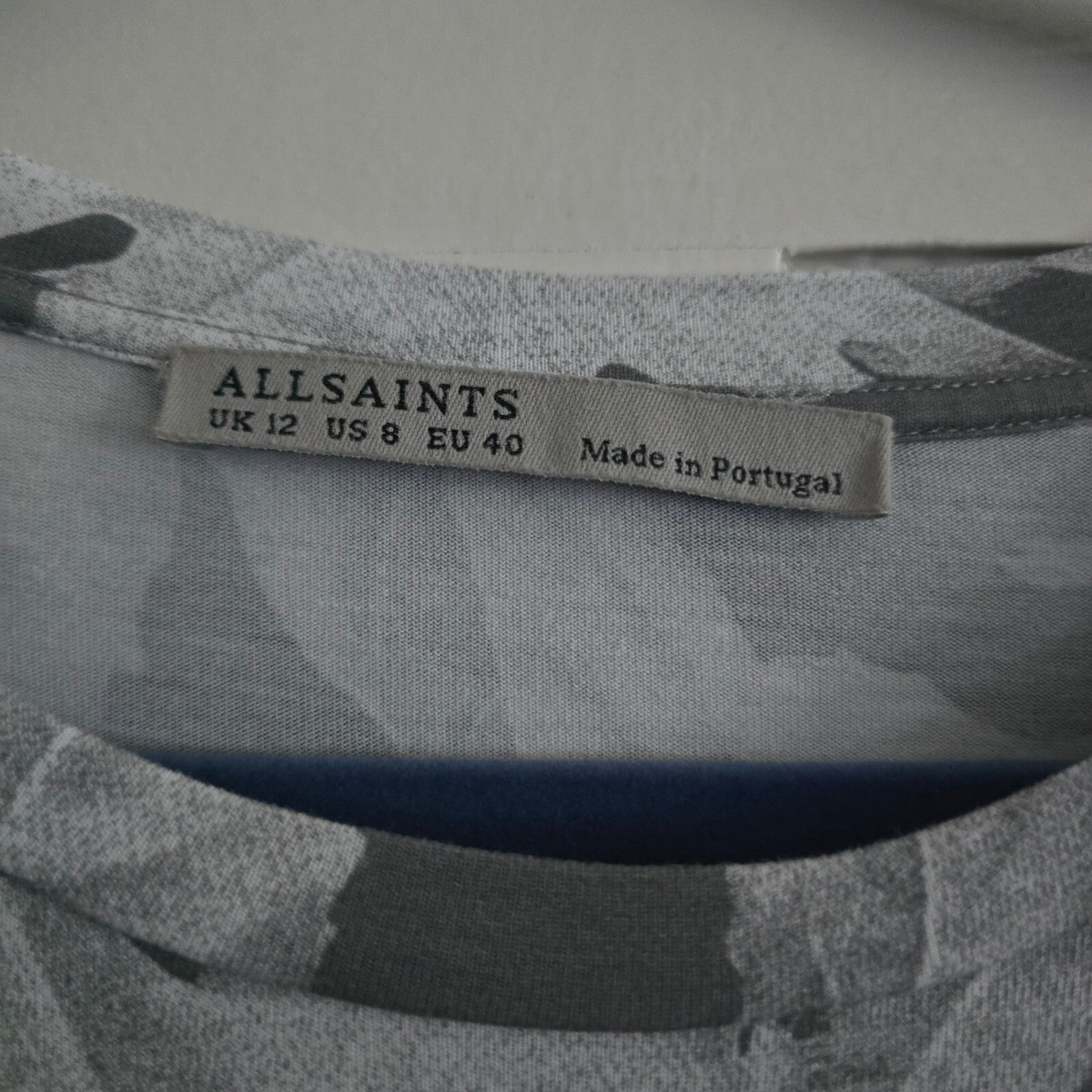 AllSaints Base Zonia Dress UK 12 US 8 EU 40 Grey Leaf Print Sleeveless