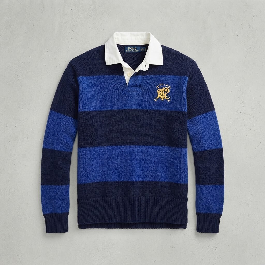 Polo Ralph Lauren Striped Knitted Rugby Sweater with White Collar XS, retro