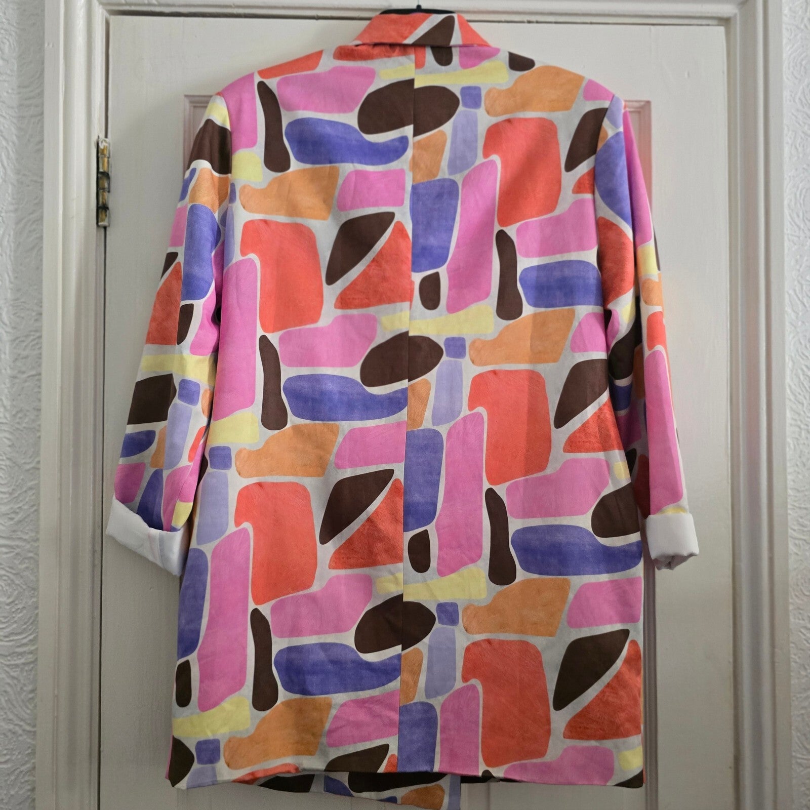 PrettyLittleThing Multicolour Abstract Print Blazer UK 14, oversized, retro