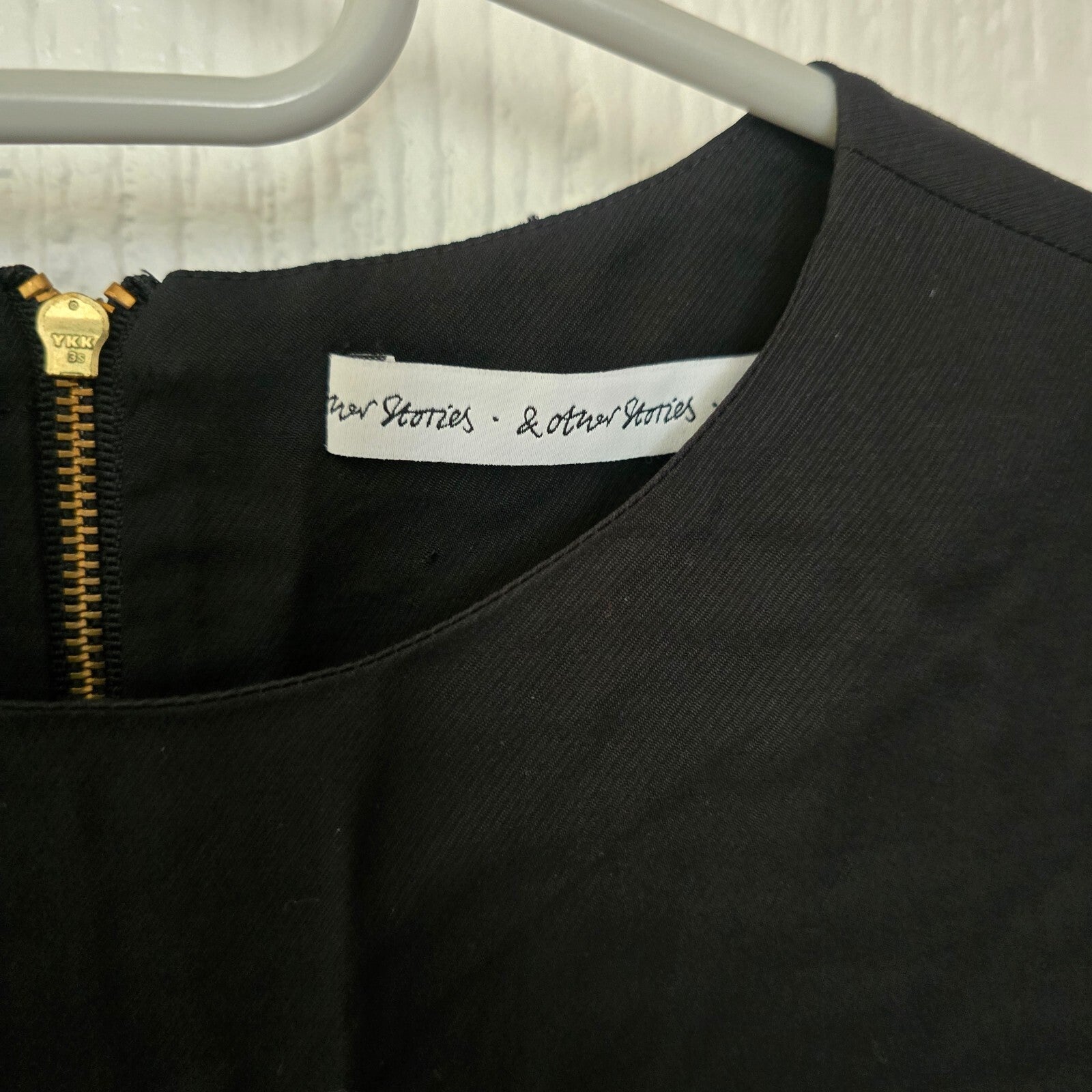 & Other Stories Black Viscose Dress with Gold Zipper Back Detail, size 10