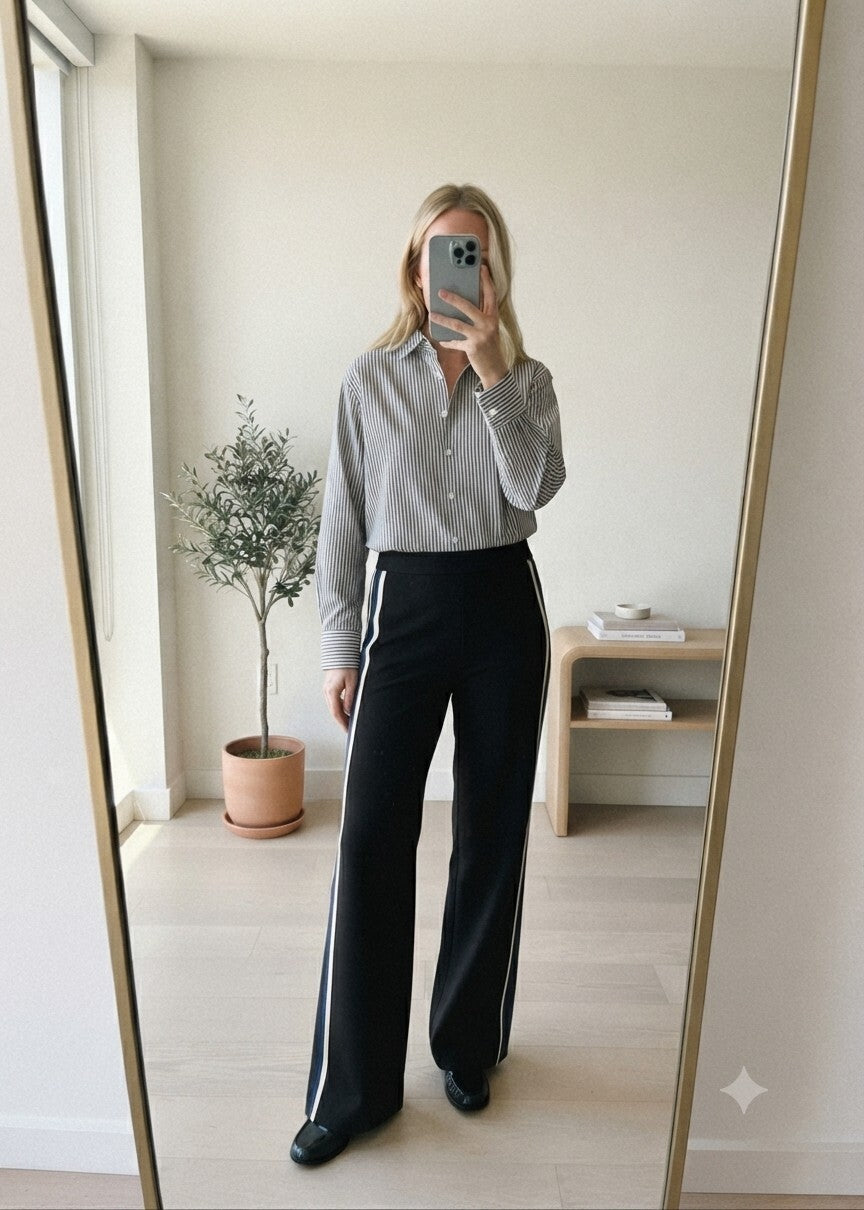 Whistles Black Wide Leg Trousers with Side Stripe UK 12, high waisted, formal