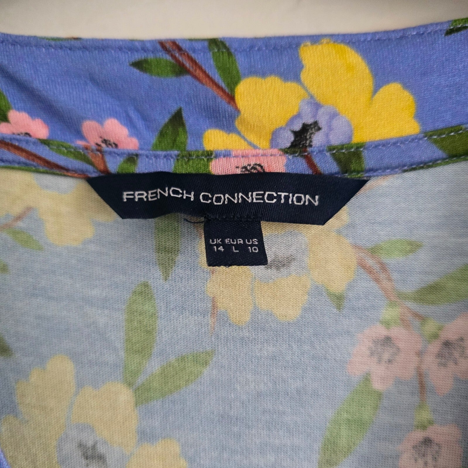 French Connection Blue Floral Viscose Dress UK 14, lightweight, soft fabric