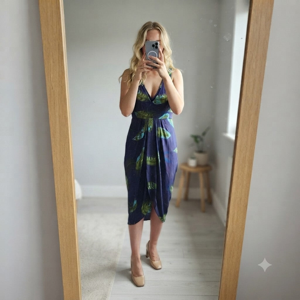 Karen Millen Floral Print Purple Viscose Dress UK 10