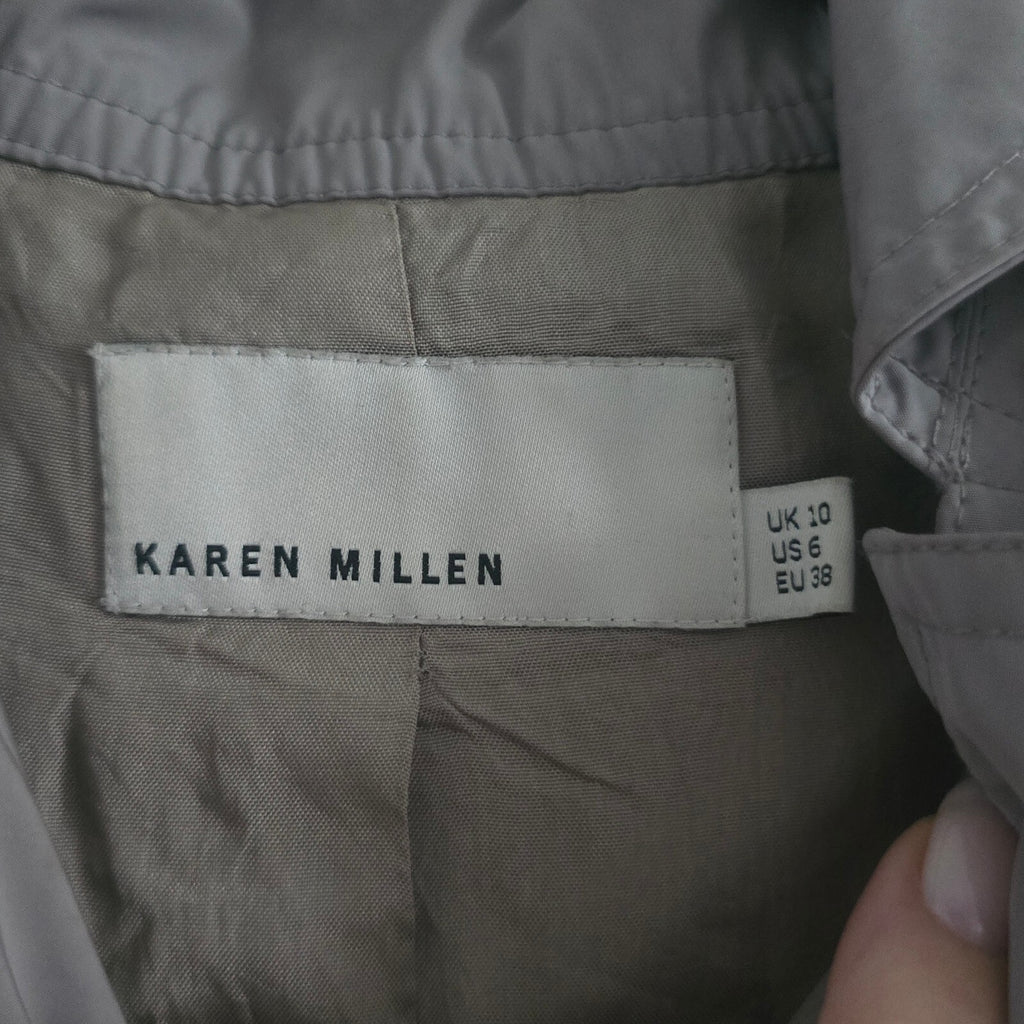 Karen Millen Grey Pale Khaki Hooded Longline Jacket Coat Parka Size 10