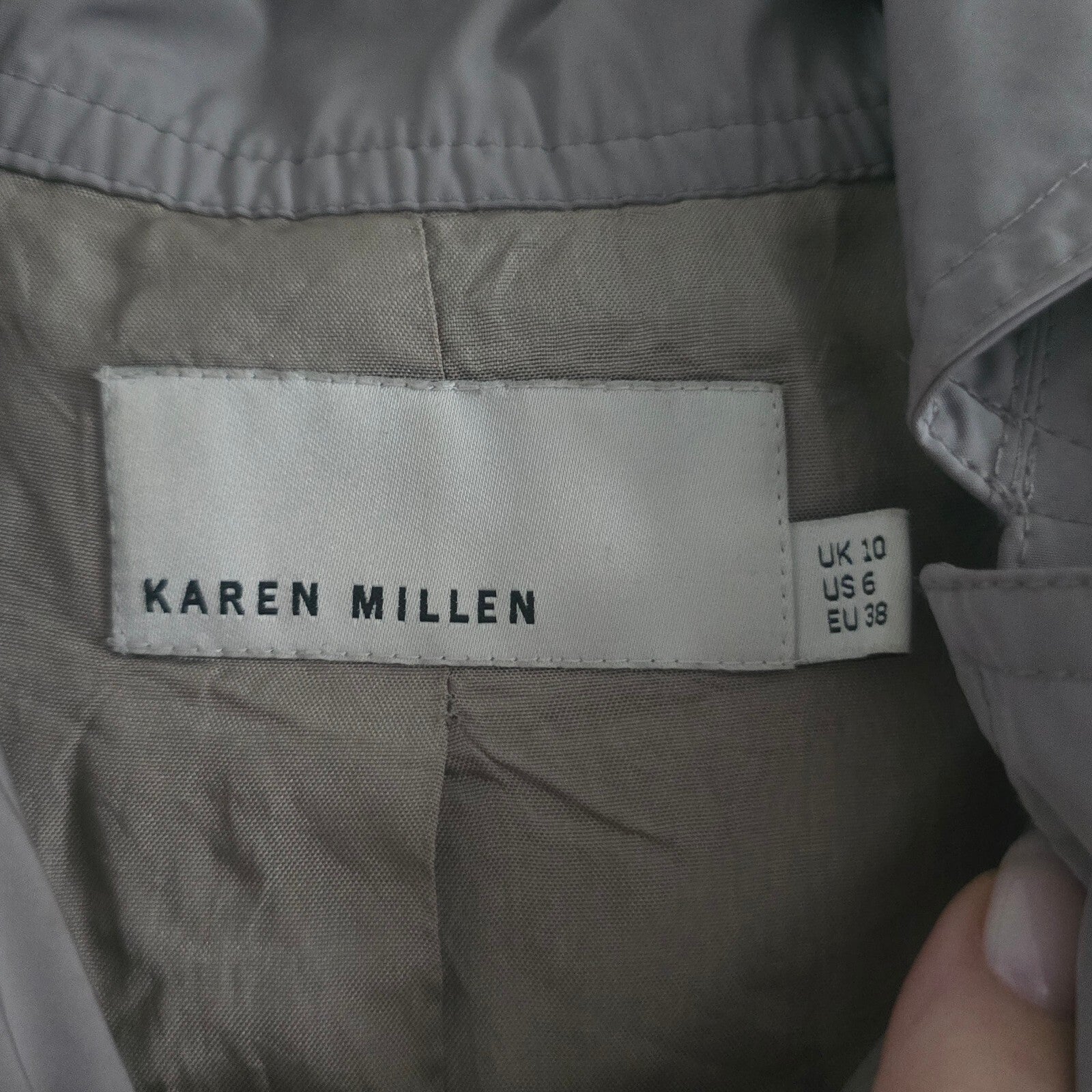 Karen Millen Grey Pale Khaki Hooded Longline Jacket Coat Parka Size 10