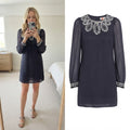 French Connection Embellished Navy Dress Size 8, sheer sleeves, tunic style