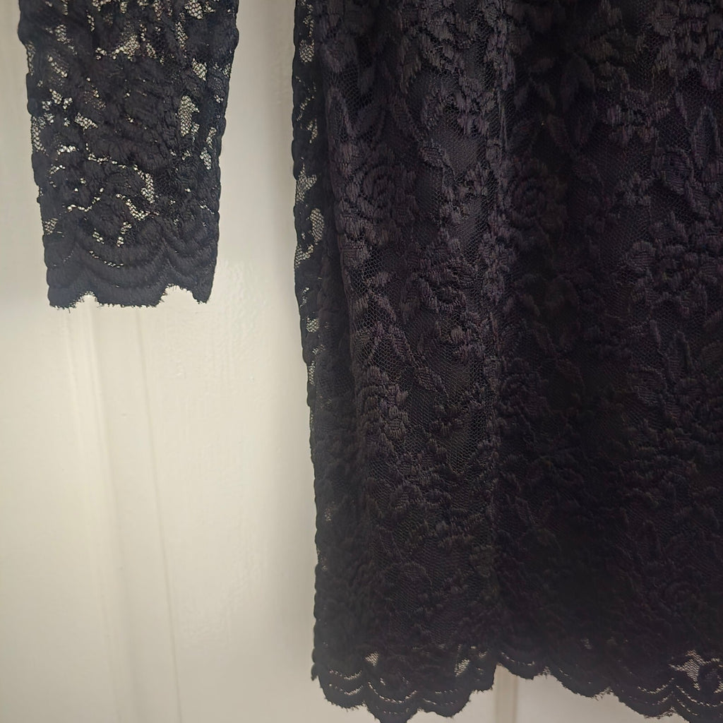 New Look Black Lace Long Sleeve Mini Bodycon Dress, cut out back, BNWT size 12