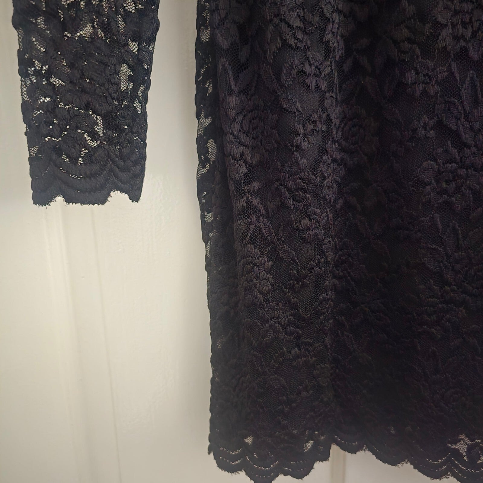 New Look Black Lace Long Sleeve Mini Bodycon Dress, cut out back, BNWT size 12
