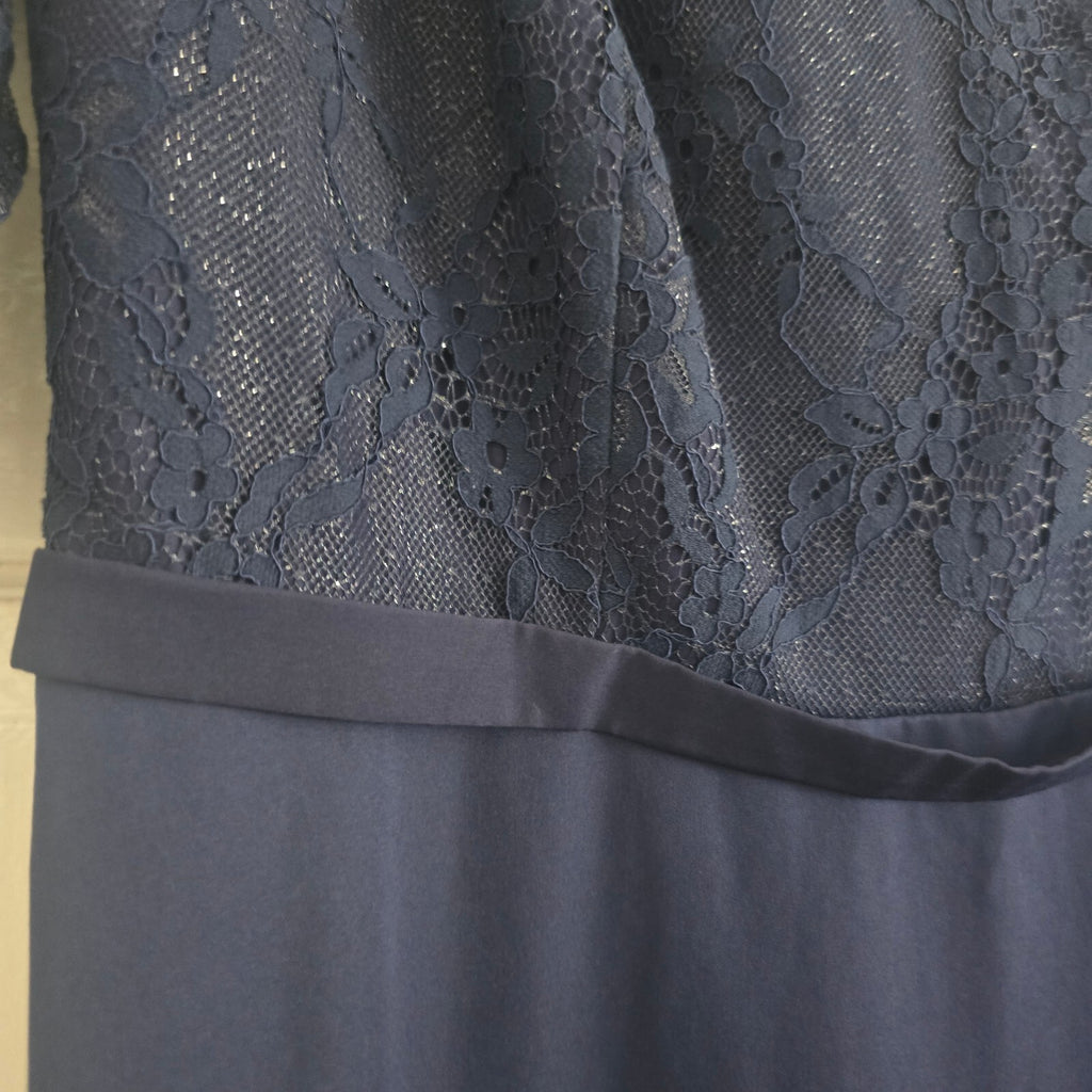 Little Mistress Navy Lace Evening Dress with Half Sleeves, BNWT, size 16