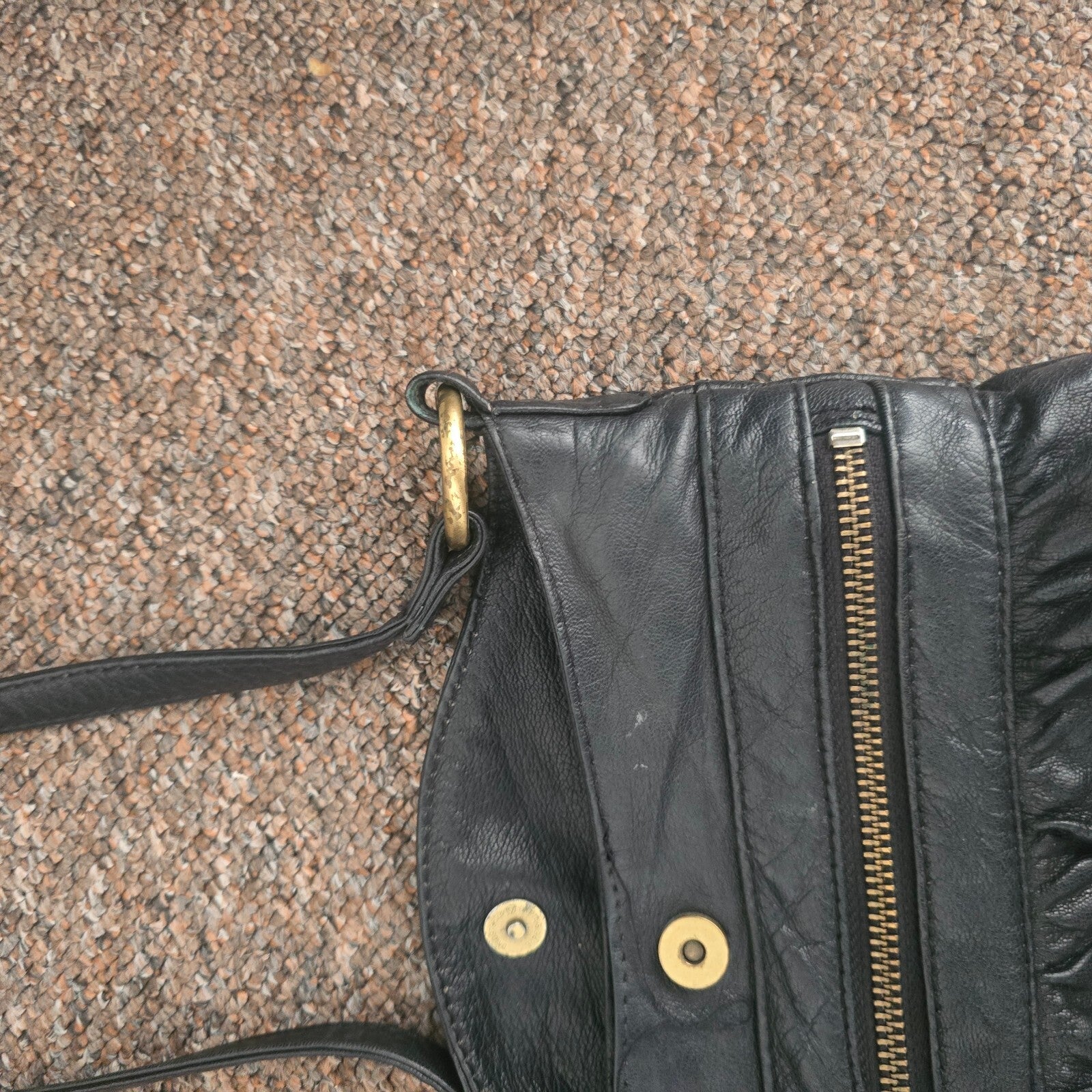 Warehouse Small Black Leather Crossbody Bag with Tassel Detail