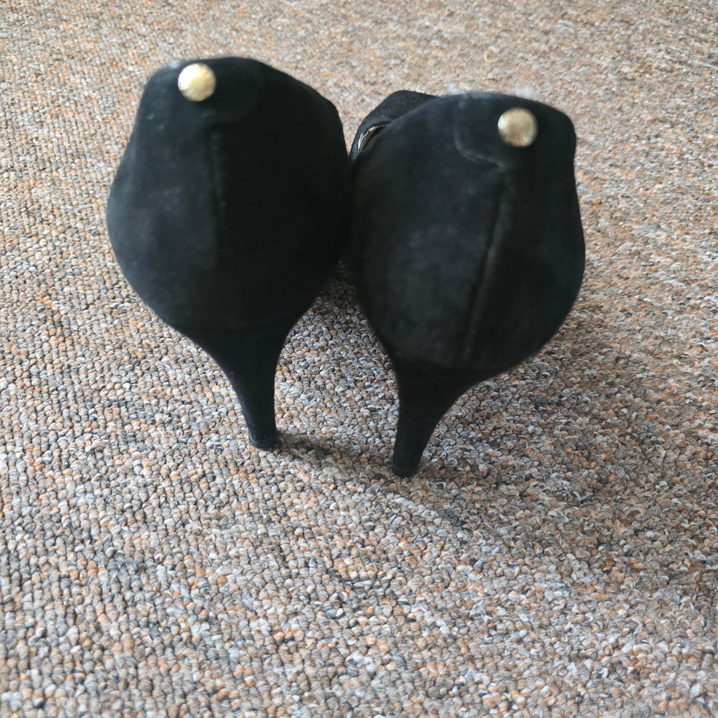 Karen Millen Black Suede Peep Toe High Heels Size 40, UK 7