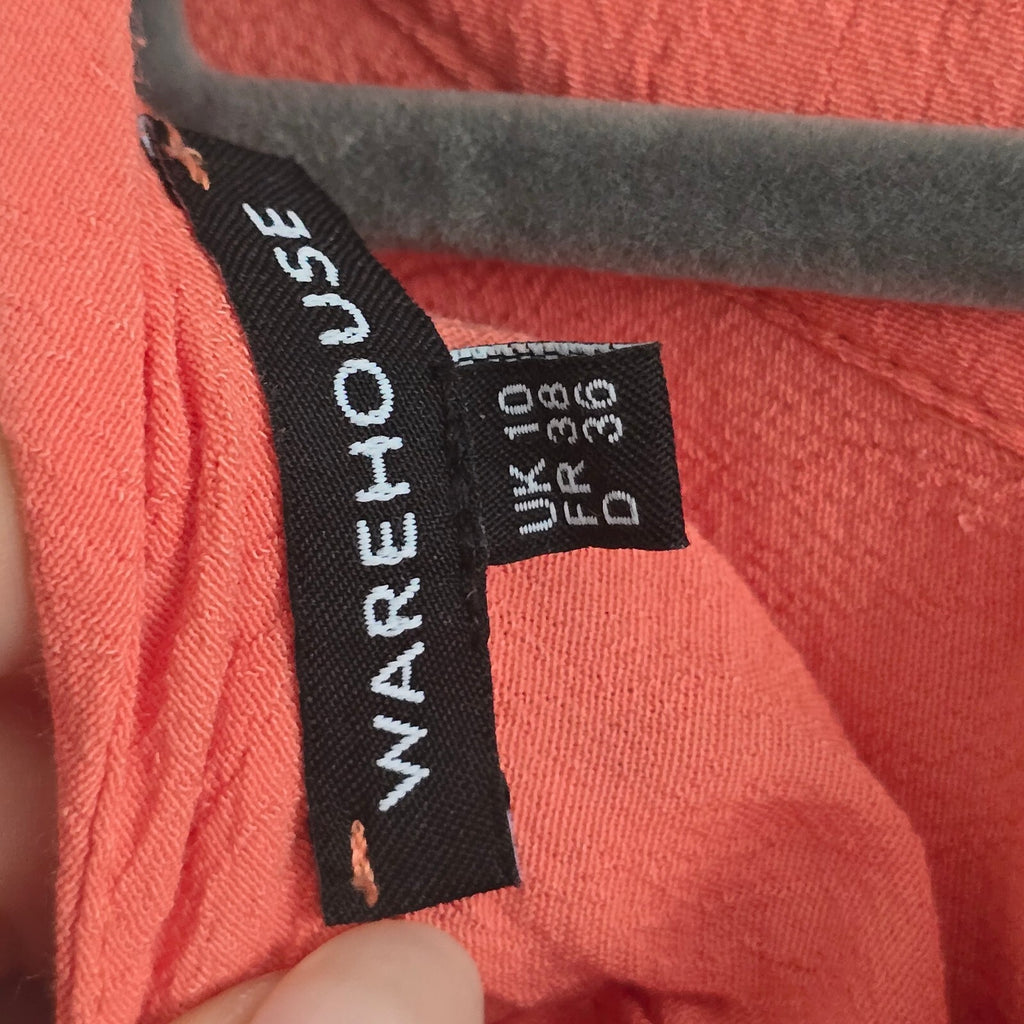 Warehouse Sleeveless Coral Viscose Top Blouse, Tie back neck, UK 10