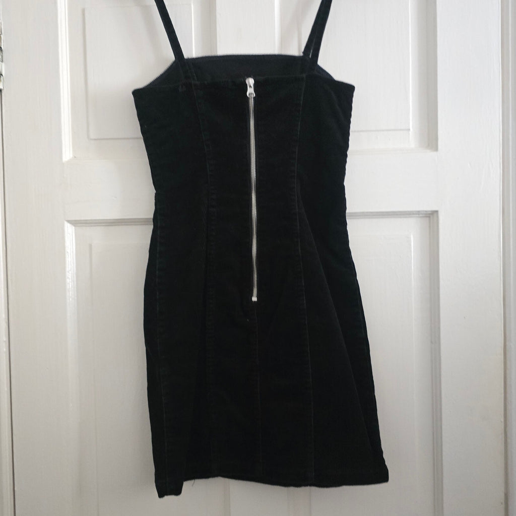 H&M Divided Black strappy Corduroy Mini Dress UK 8 / EUR 36, back zip