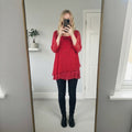 Klass Red Sequined Layered Blouse Top Relaxed Fit Size L, viscose mix