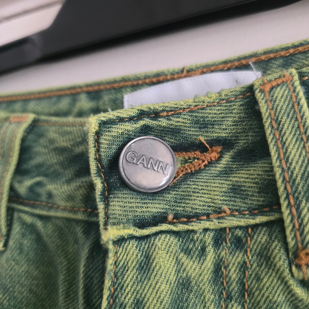Ganni Green High-Rise Wide Leg Jeans Size 24 retro vintage rare denim