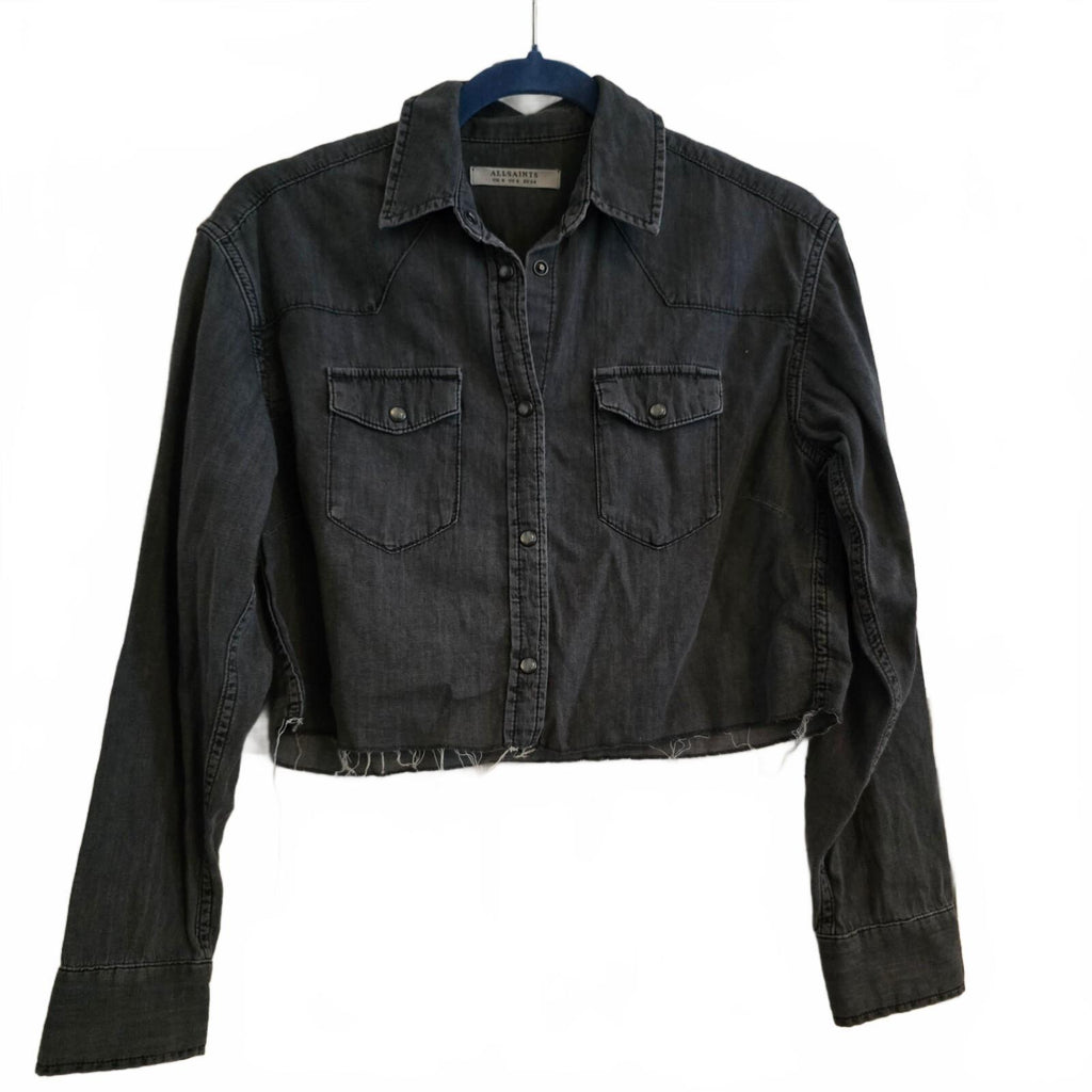 AllSaints Cropped Denim Shirt Thin Jacket UK 6, layering, festival, blogger fave