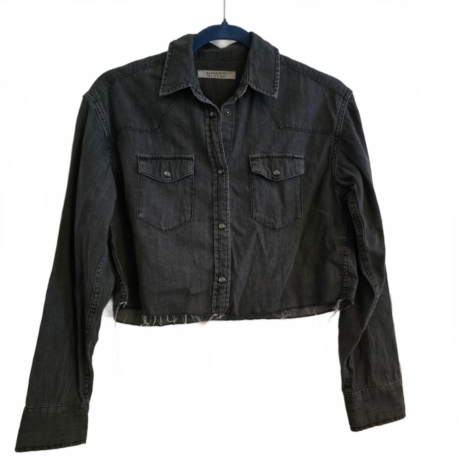 AllSaints Cropped Denim Shirt Thin Jacket UK 6, layering, festival, blogger fave