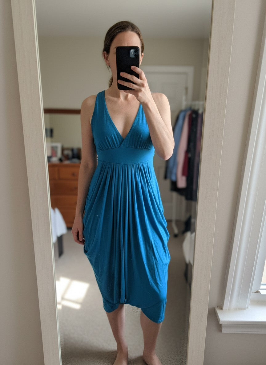 Ted Baker cobalt blue jersey drape dress, size S, VGC, worn once, twist back