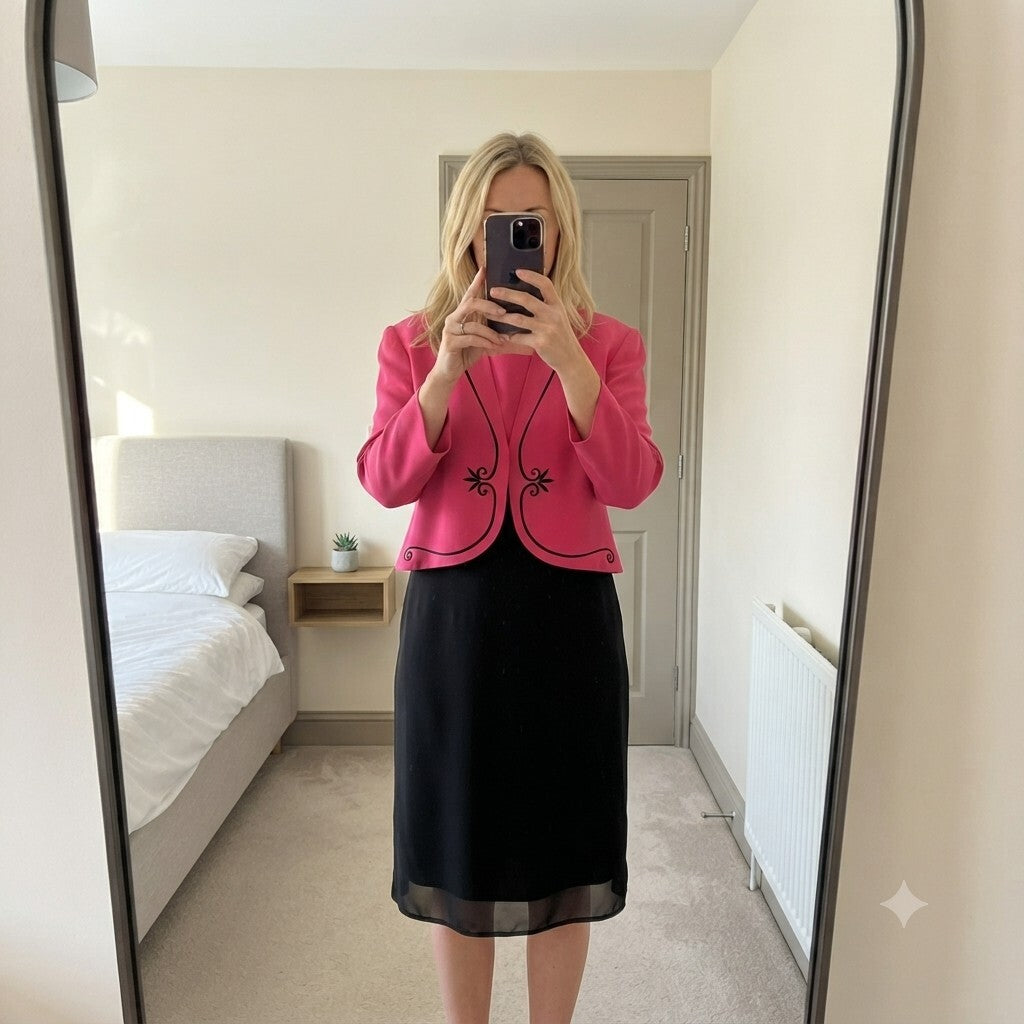 Condici Pink and Black Two-Tone Dress with Embroidered Detail, Size 20, elegant