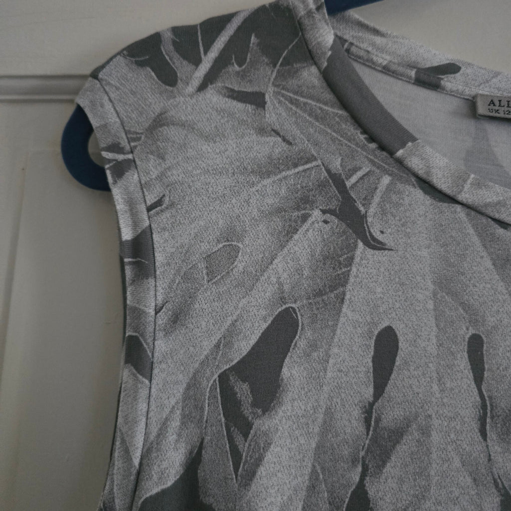 AllSaints Base Zonia Dress UK 12 US 8 EU 40 Grey Leaf Print Sleeveless