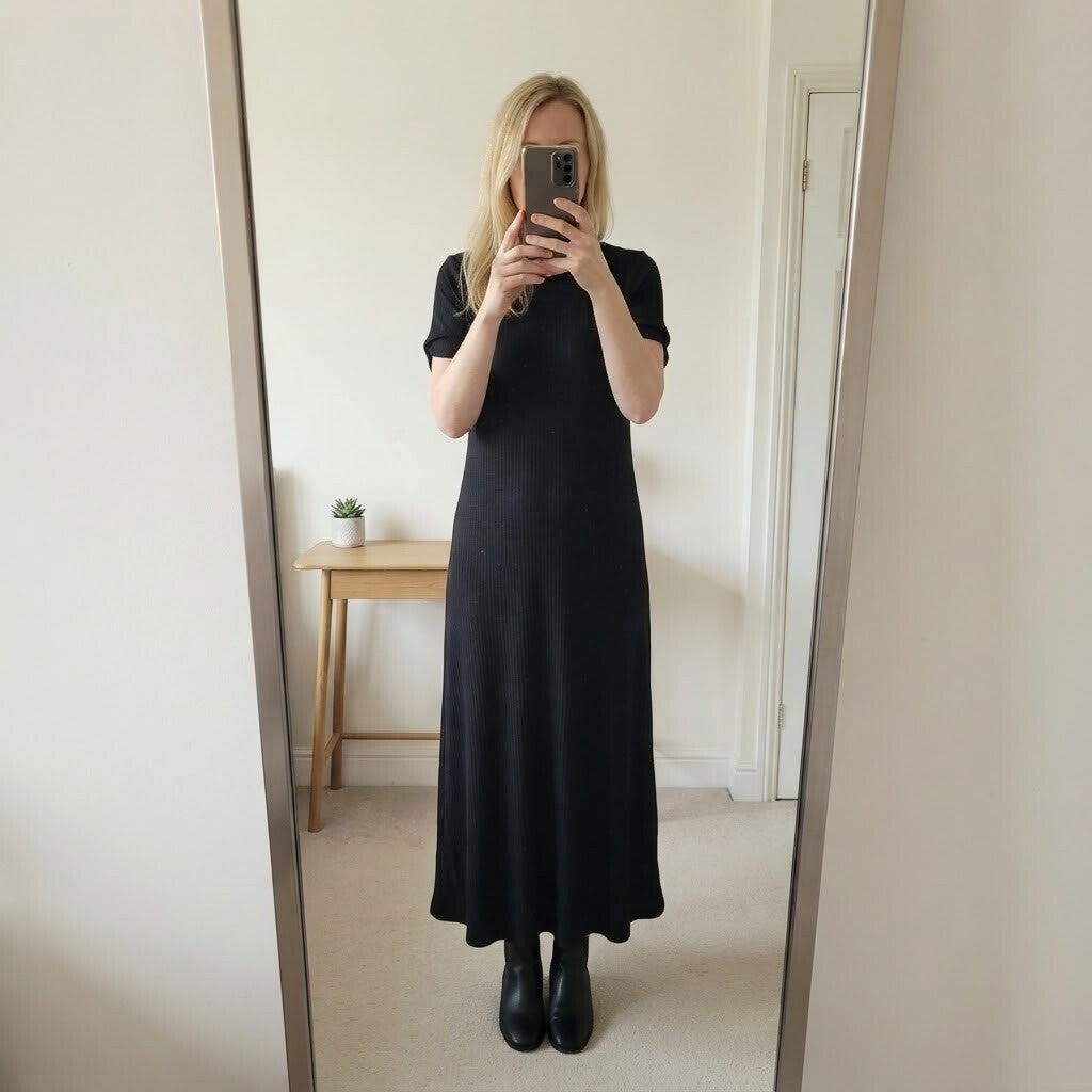 ET VOUS Black Ribbed Short Sleeve Maxi Dress Size 16