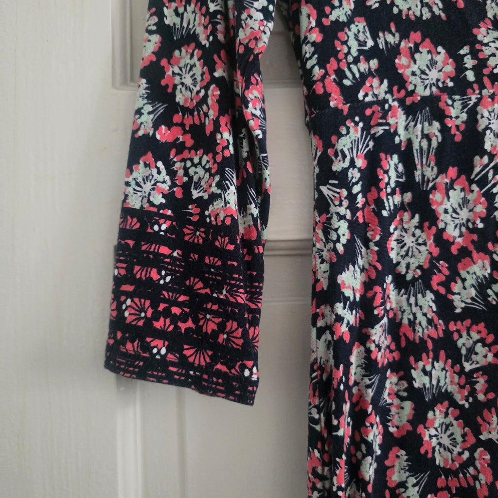 Per Una Floral Print V-Neck Dress with 3/4 Sleeves, size 12, jersey stretch soft