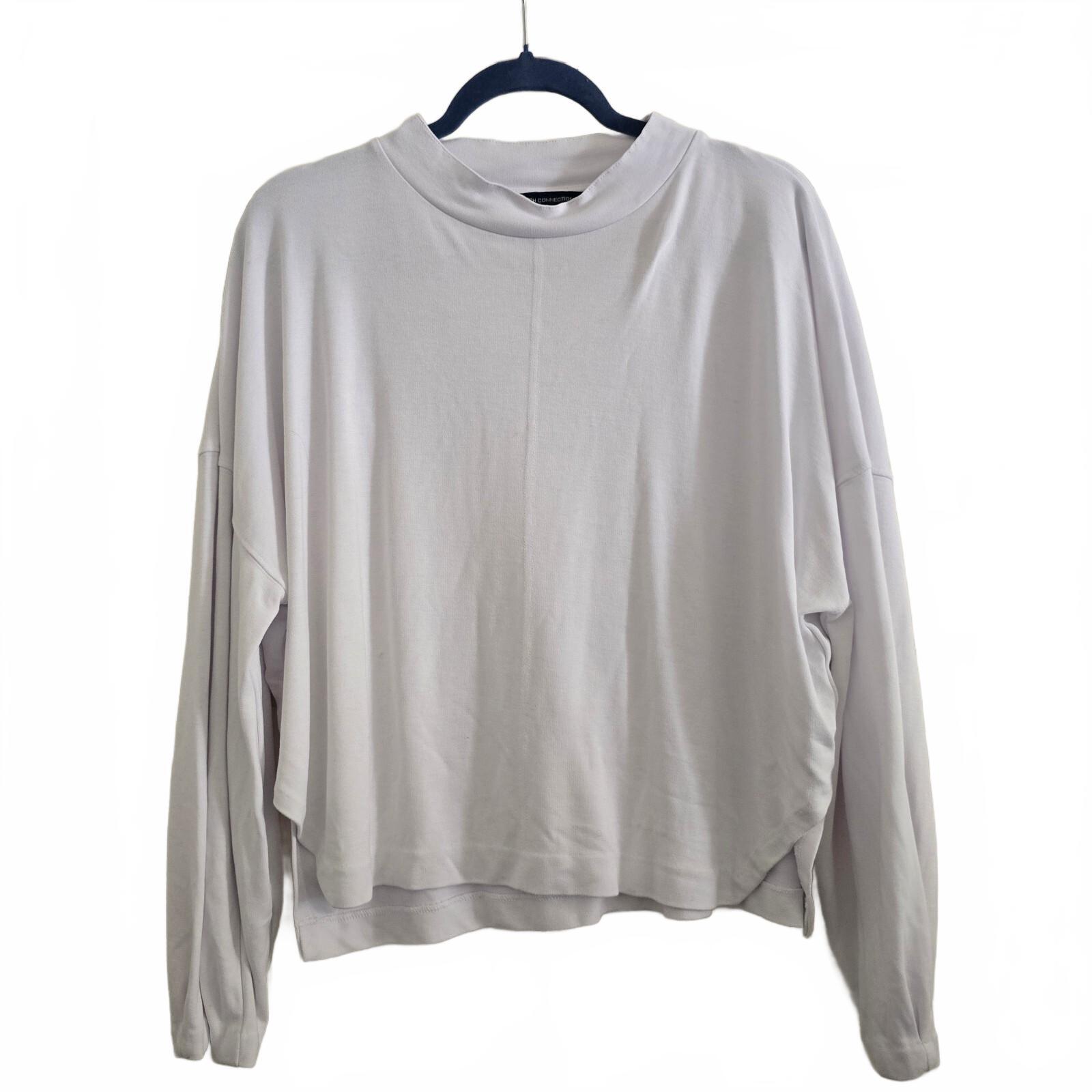 French Connection White Long Sleeve Relaxed  Fit Top with Side Slits, Size M