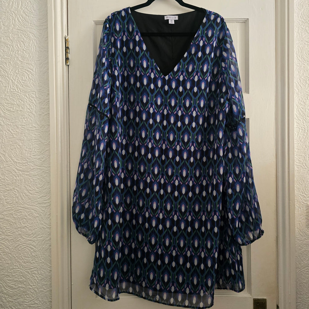 Wallis Women's Printed Sheer Sleeve Dress UK 18 EU 46 US 14