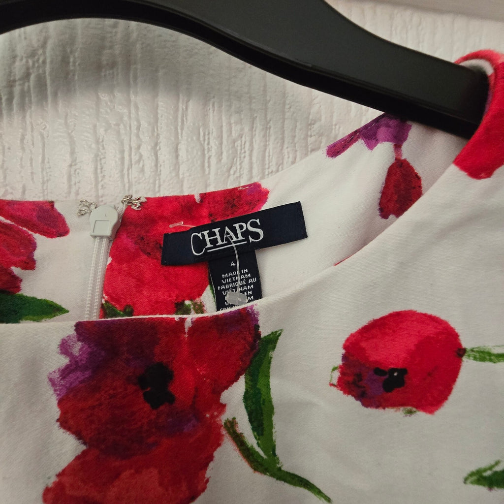 CHAPS Floral Sleeveless Dress with Red and Purple Flowers, poppy, mini, size 8