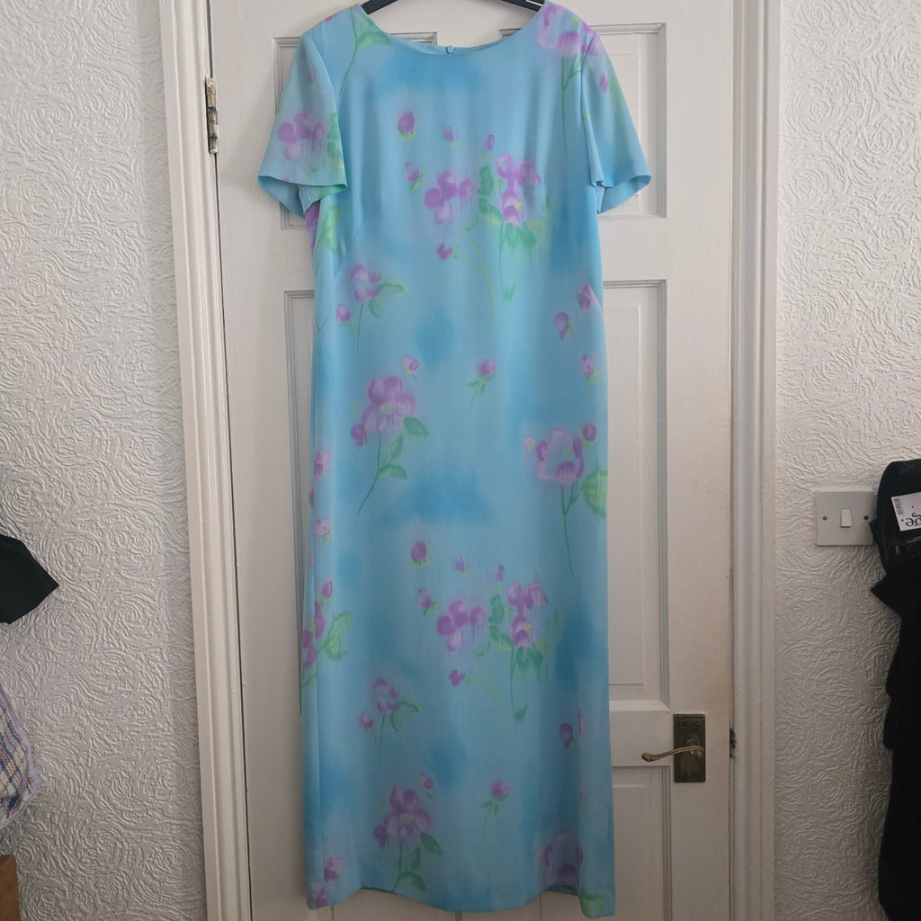 Jacques Vert Light Blue Floral Mid-Length Dress Size UK 12, wedding, glam,
