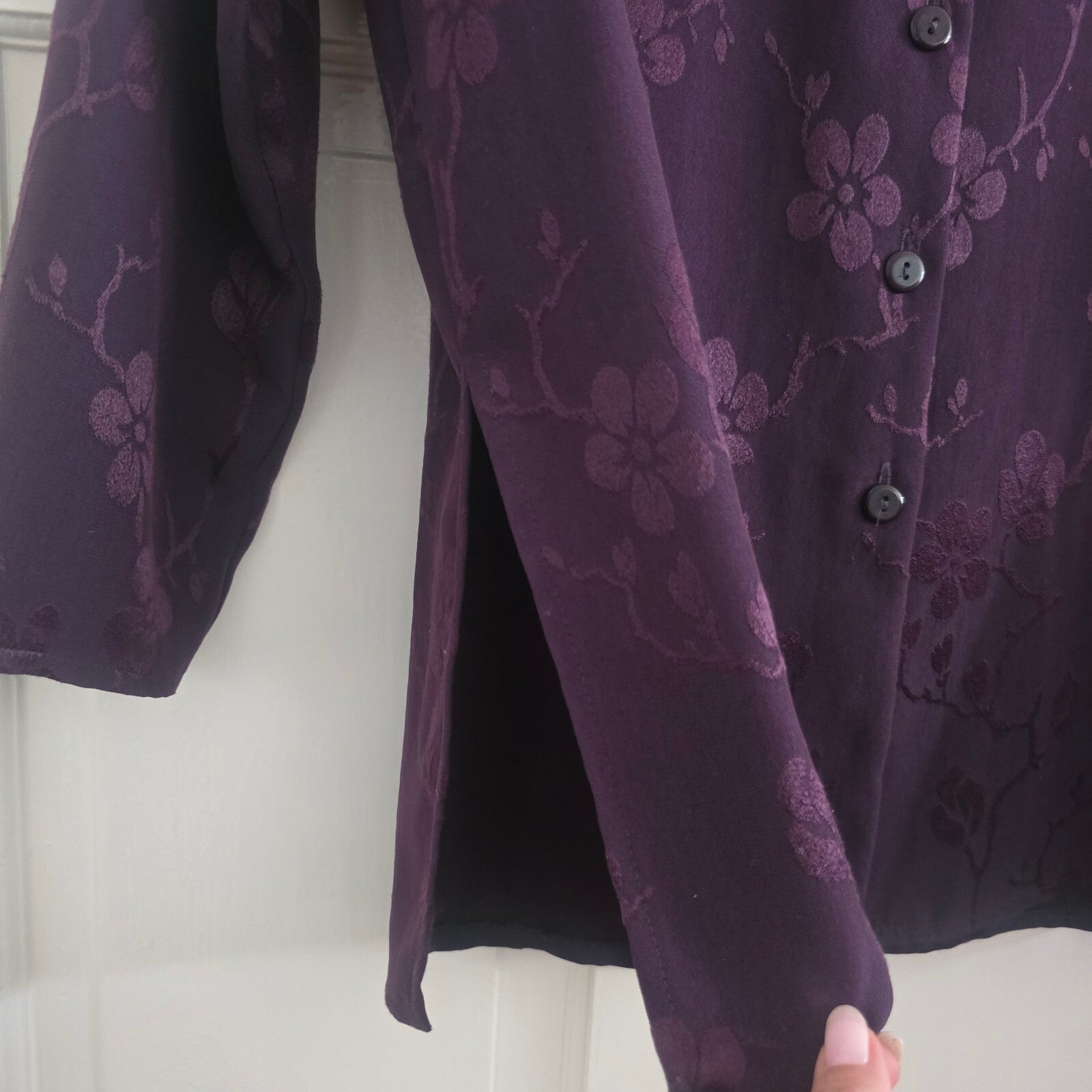 Elegant Purple Floral Jacquard Two-Piece Skirt Button-Up Blouse Suit Set Coord