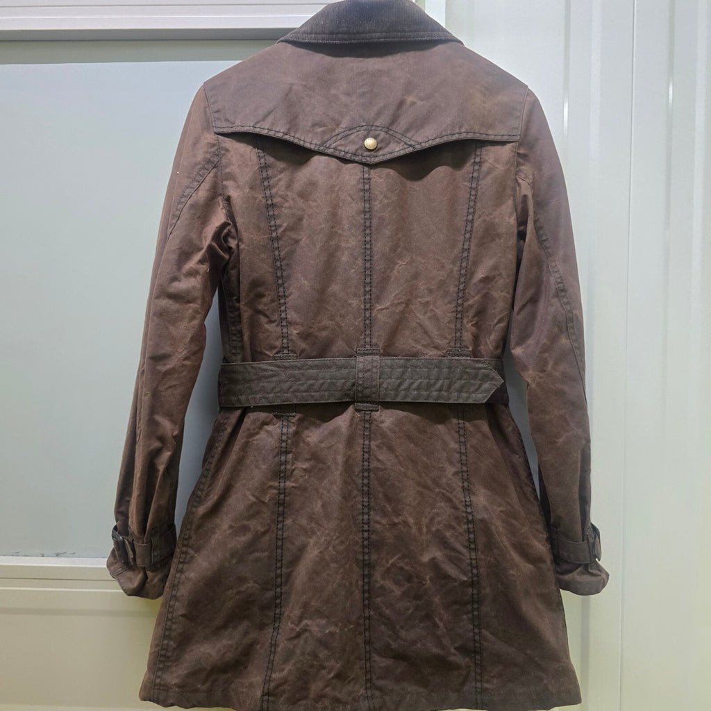 Barbour International Waxed Cotton Belted Trench Jacket Brown Size 8
