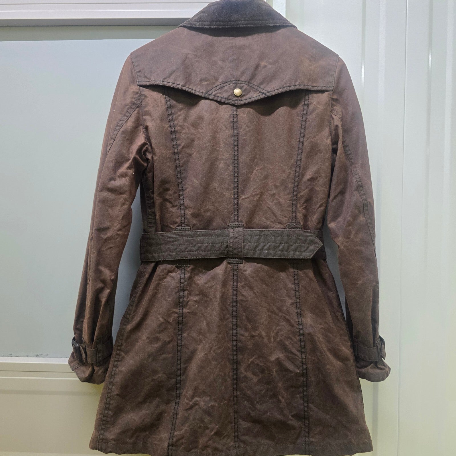 Barbour International Waxed Cotton Belted Trench Jacket Brown Size 8
