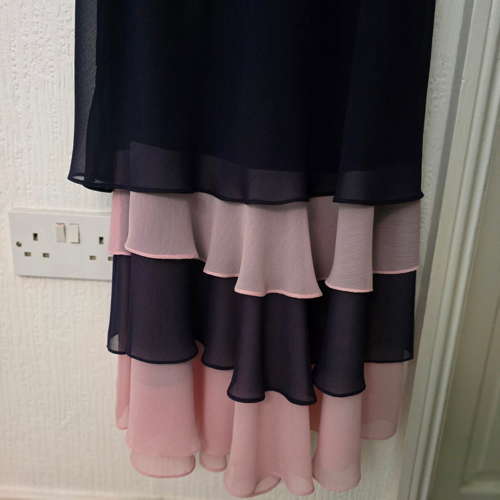 Jacques Vert Navy and Pink Layered Ruffle Dress Suit & Bolero Jacket 20 coord