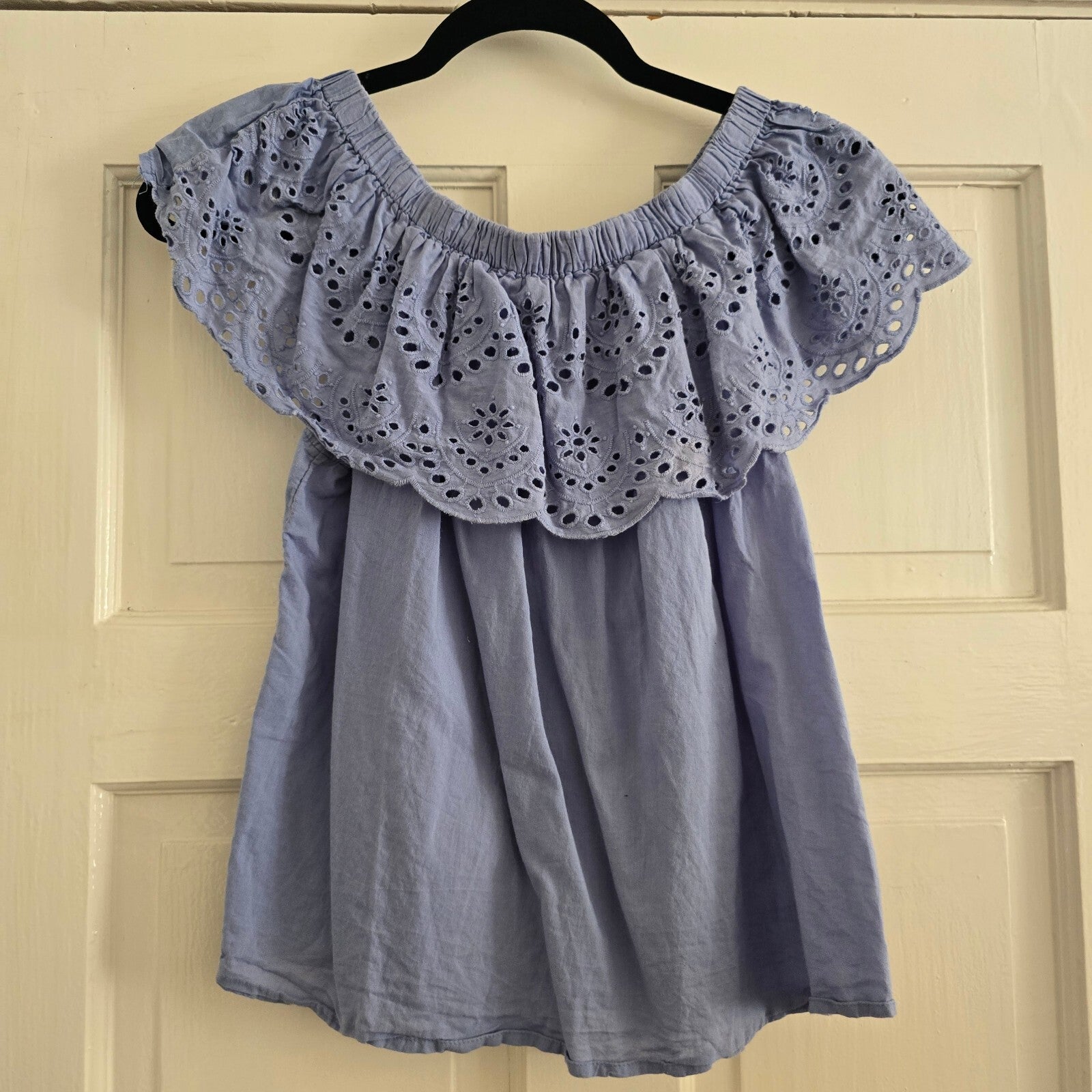 Atmosphere Light Blue Eyelet Off-Shoulder Top UK Size 10, broderie anglais style