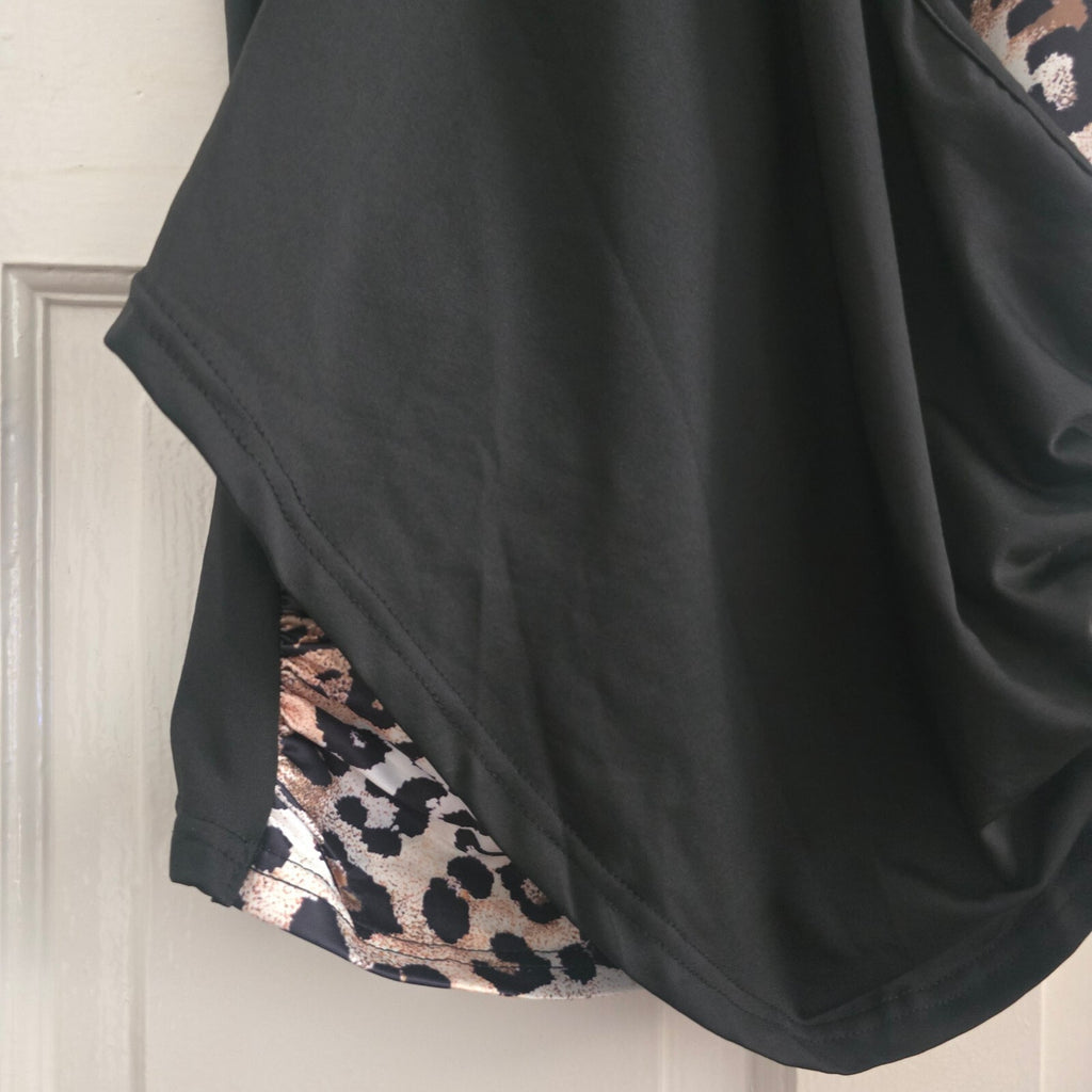 Black and Leopard Print Sleeveless Tank Top Size L, activewear, gym, stretch