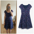 Monsoon Floral Pattern Blue and Pink Short Sleeve A Line Knee Length Dress UK14