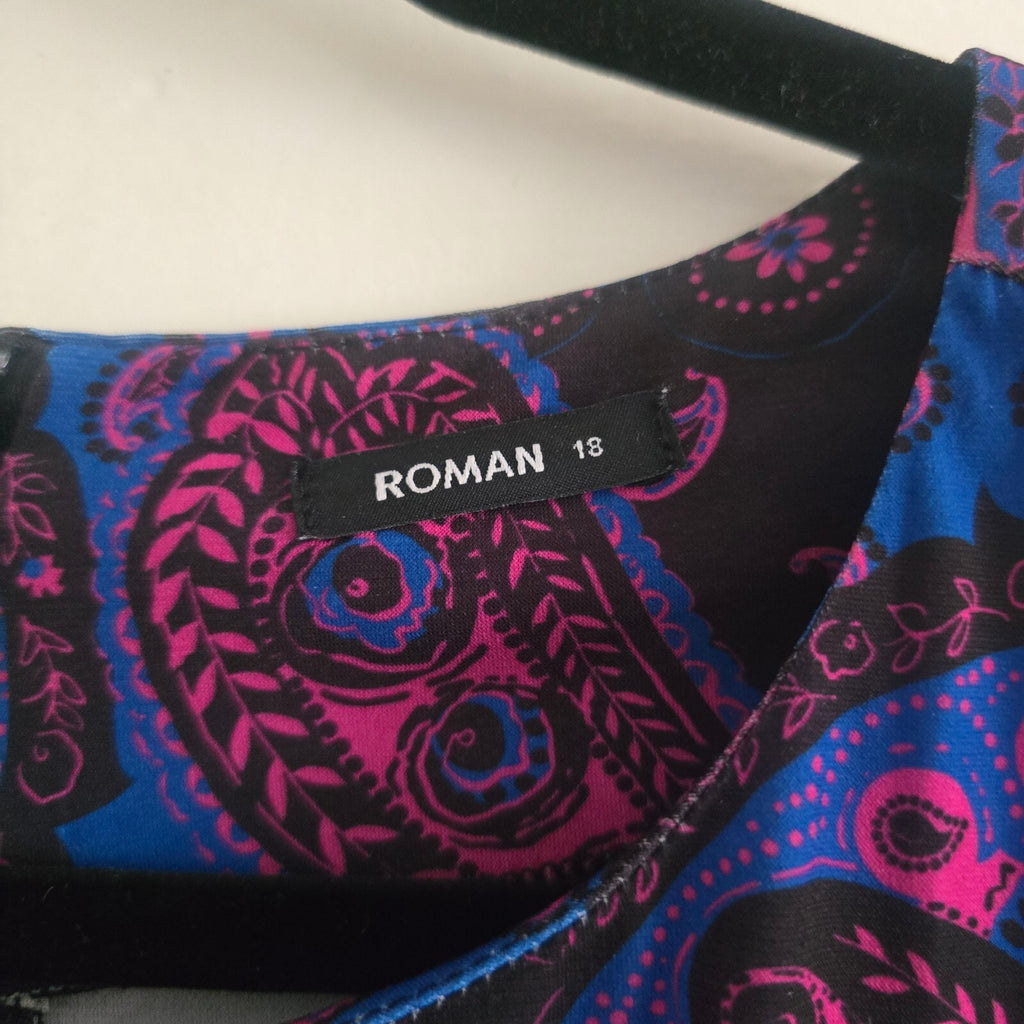 Roman Purple Women's Paisley Print Long Sleeve Dress Size 18
