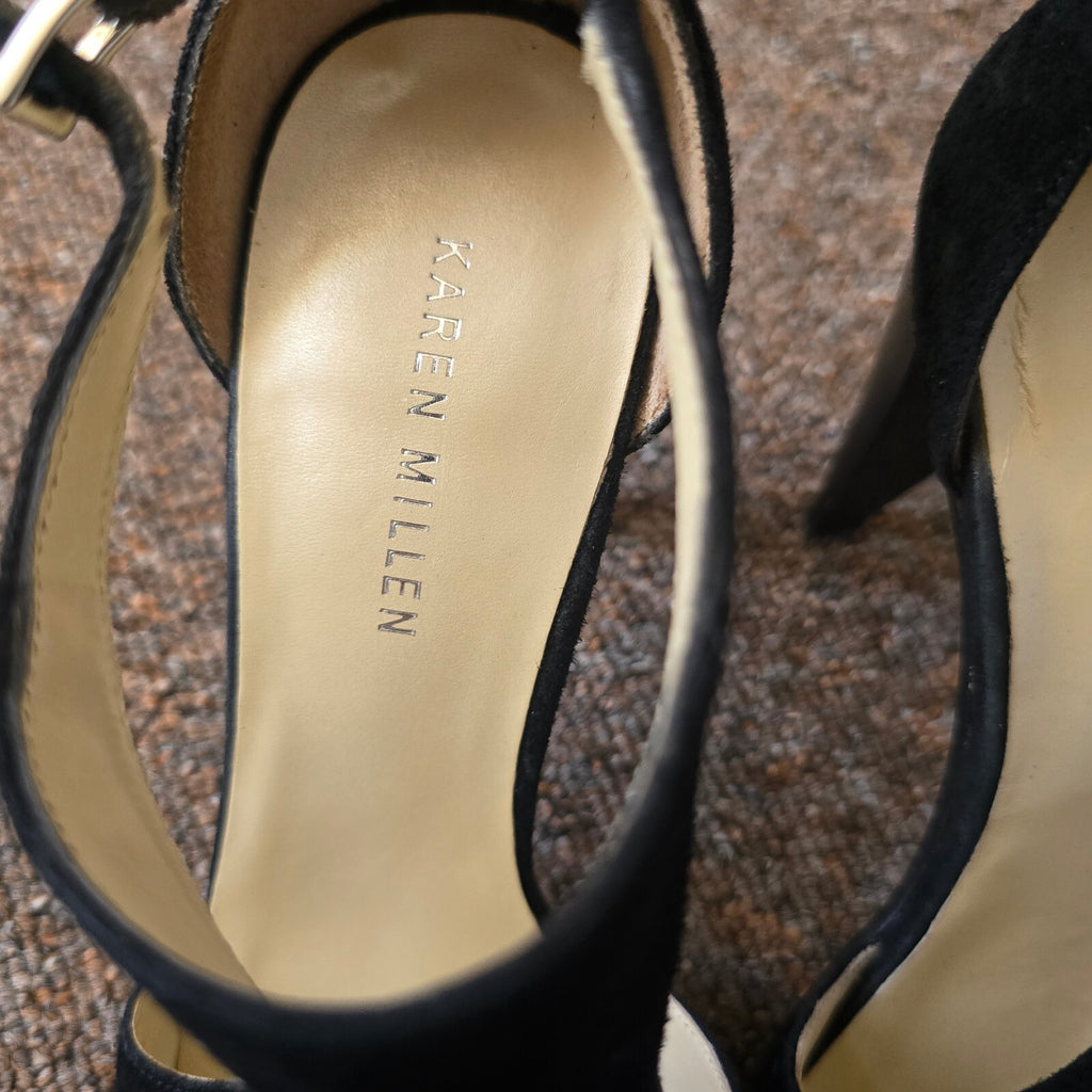 Karen Millen Black Suede Pointed Toe High Heel Shoes Size 39, UK 6