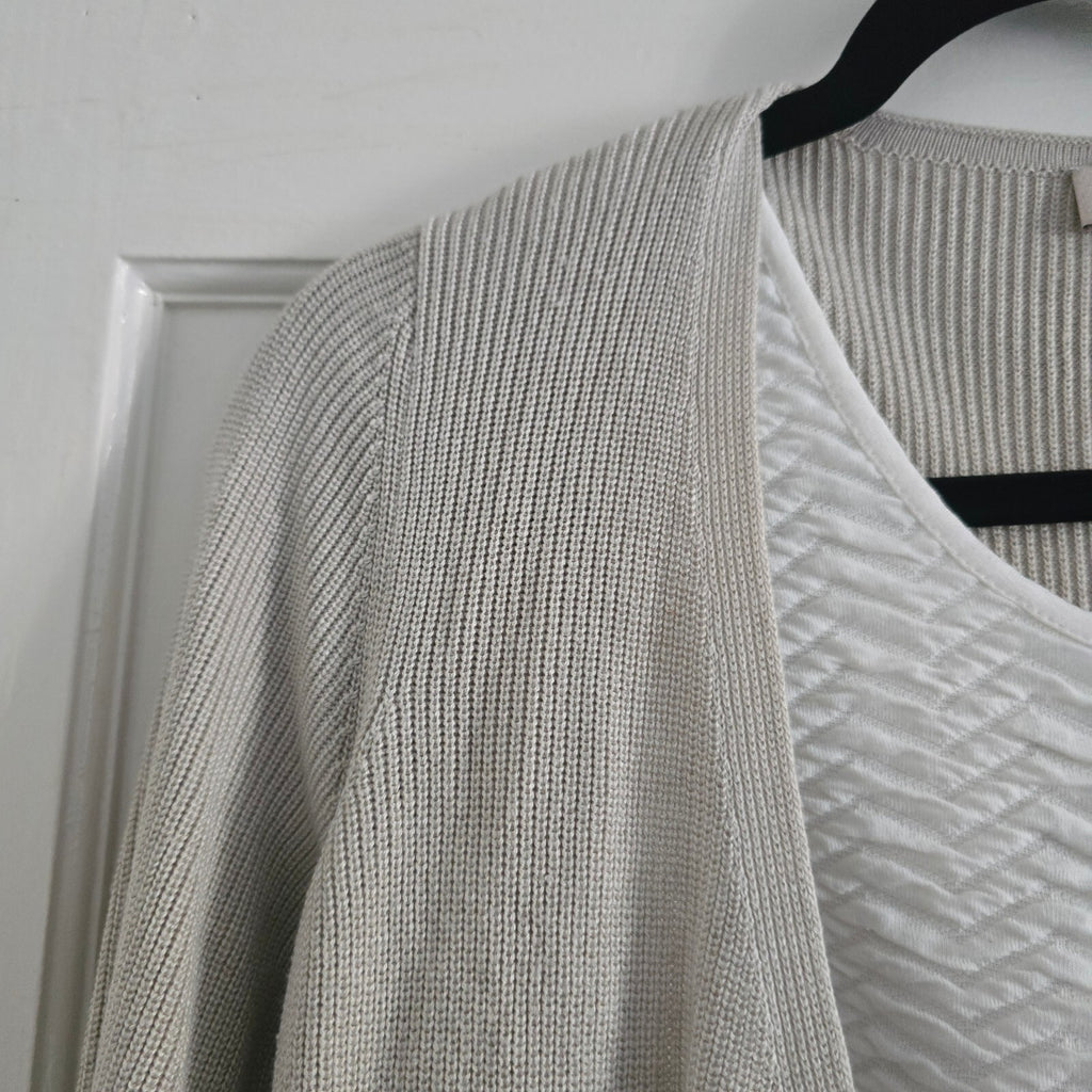 Per Una Stone Mix Textured Knit Cardigan and Top Set UK Size 10, layering