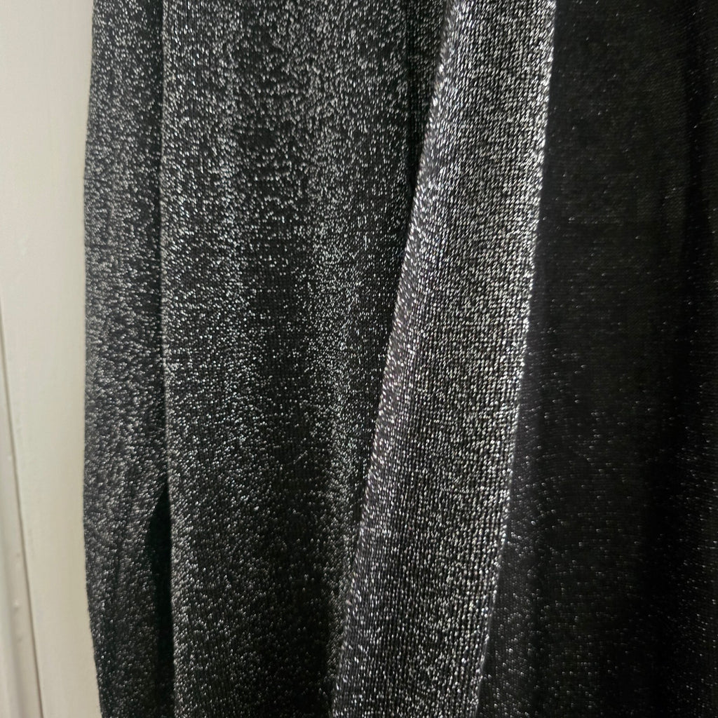 Roman Women's Black and Silver Metallic Open Front Cardigan Size 14