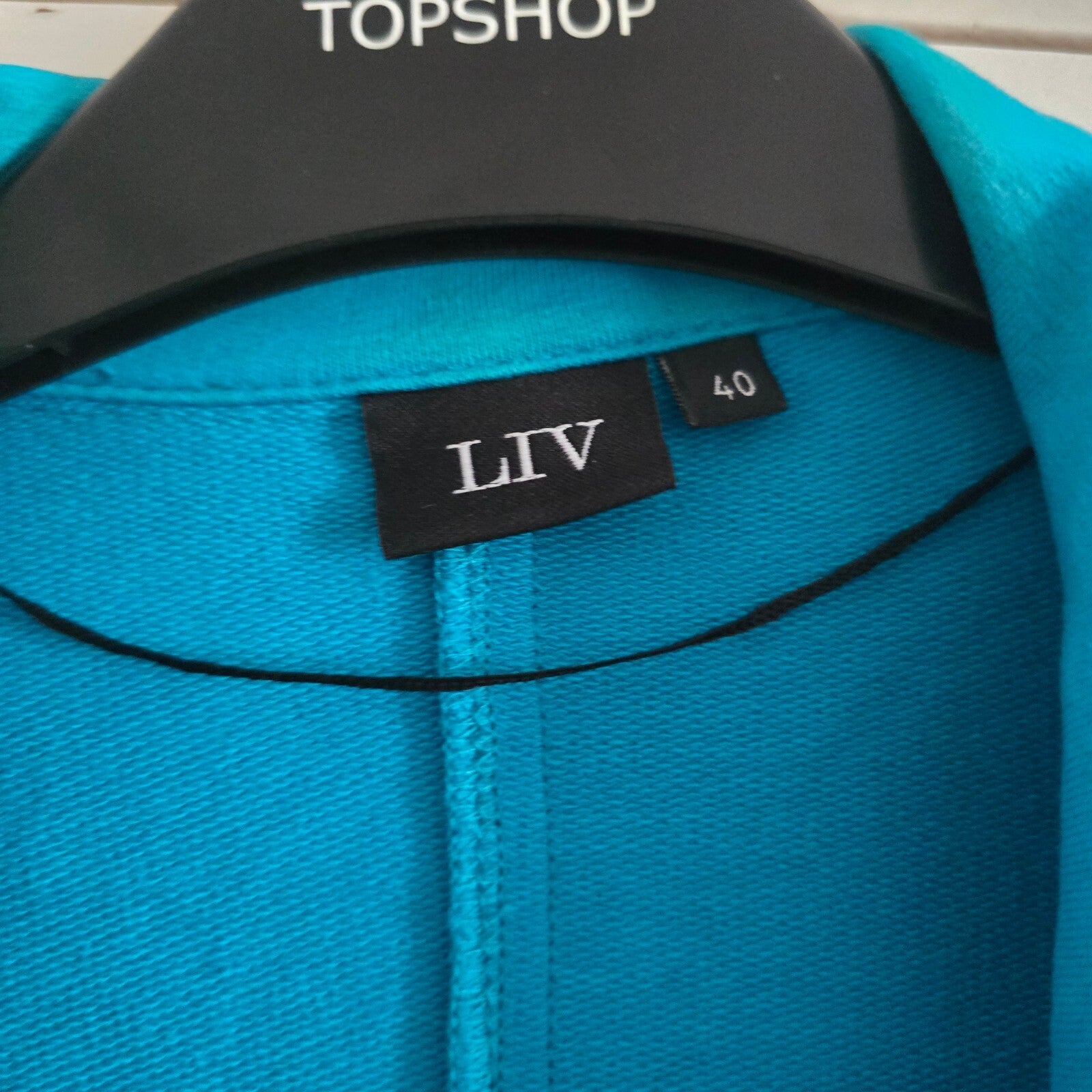 LIV Turquoise Blue Tailored Blazer Jacket Size 40, jersey fabric, stretch, comfy