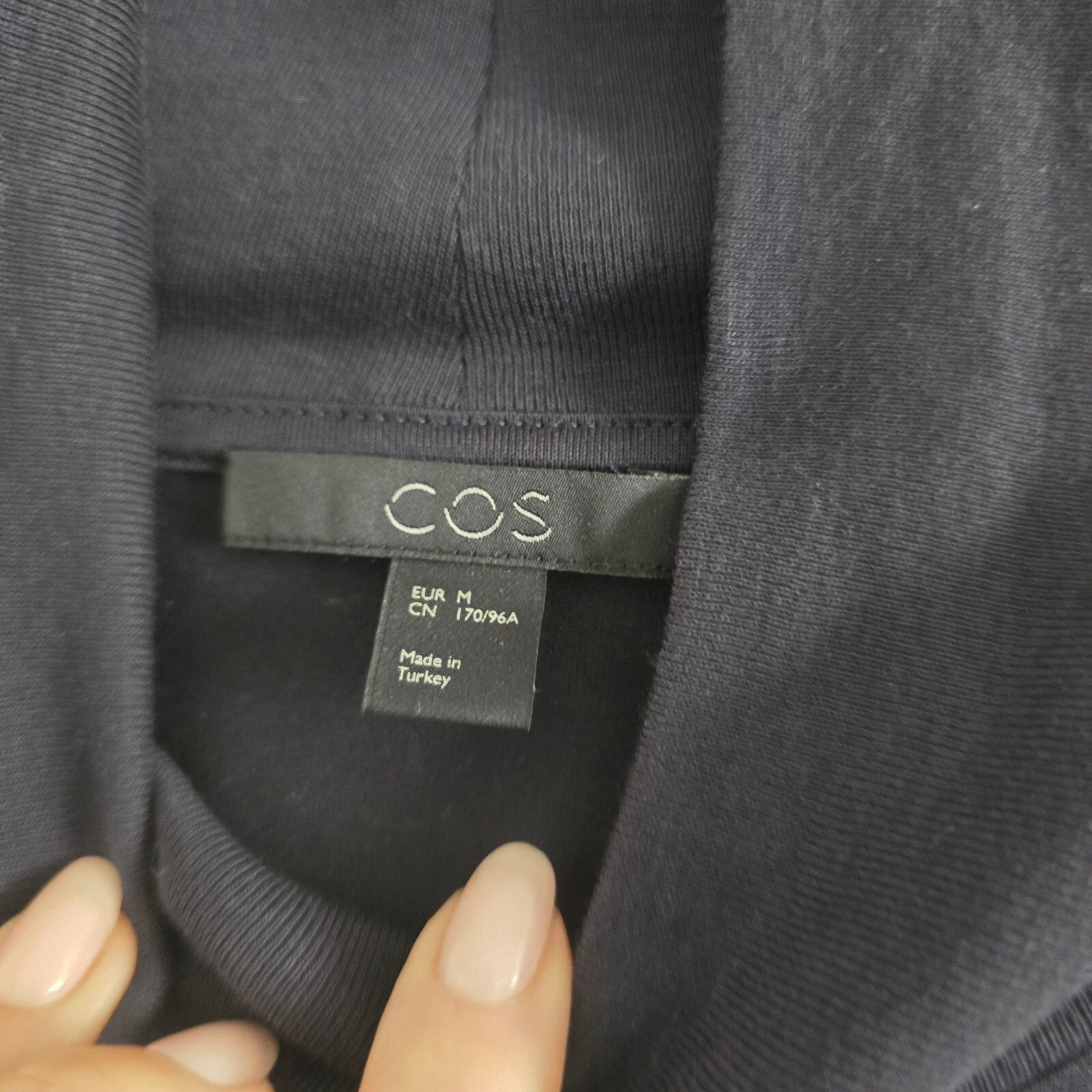COS Black Cotton Soft Lightweight Relaxed Turtleneck Dress, Size M