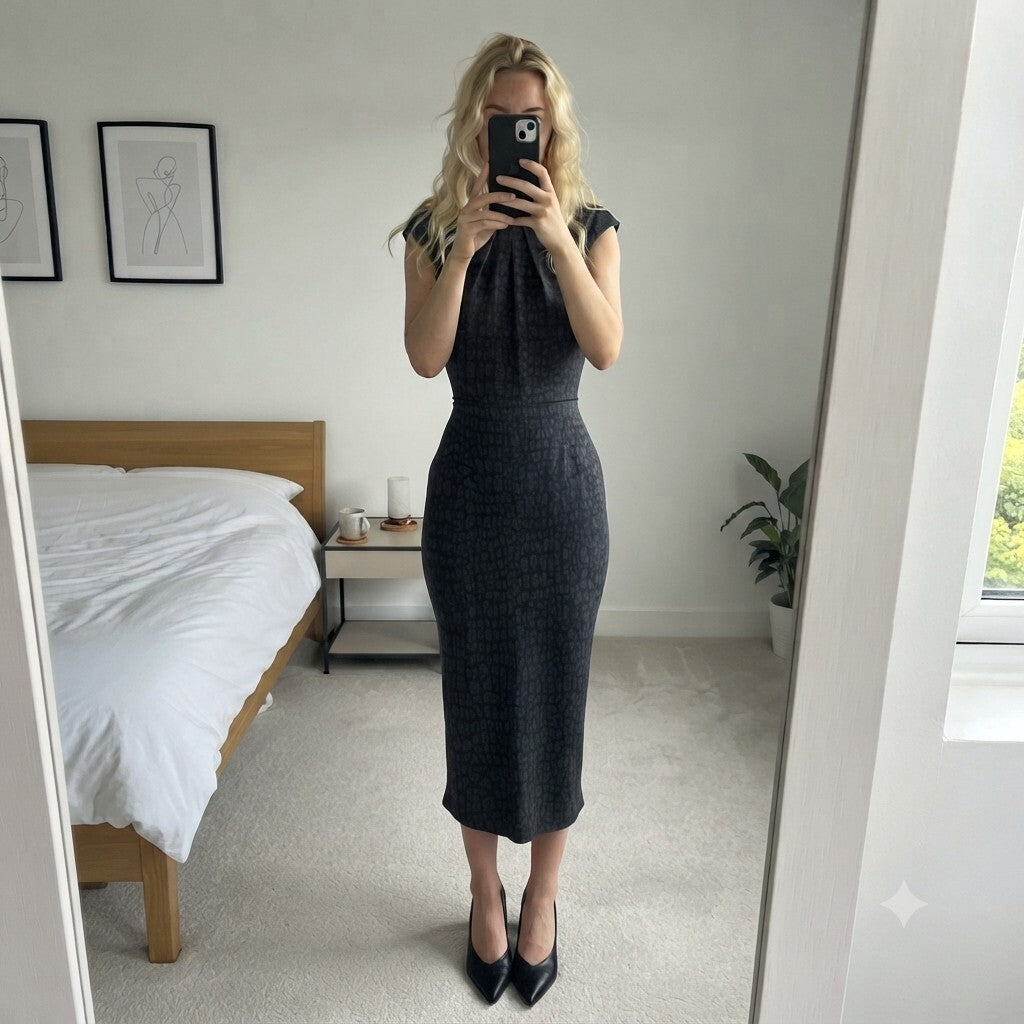 Karen Millen Grey Wool Blend Pencil Dress UK 12, luxury, formal, office