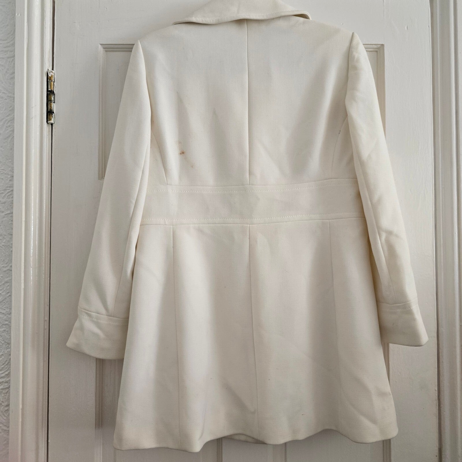Marks & Spencer Cream Double-Breasted Pea Coat with Black Buttons Size 10P