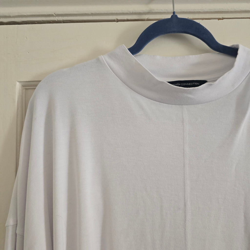 French Connection White Long Sleeve Relaxed  Fit Top with Side Slits, Size M