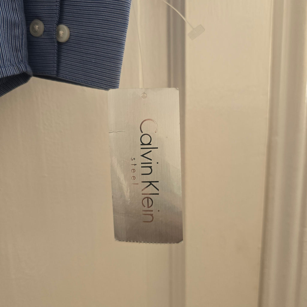 Calvin Klein Slim Fit Blue Pinstripe and White Cotton Slim Fit Shirt, 12, BNWT