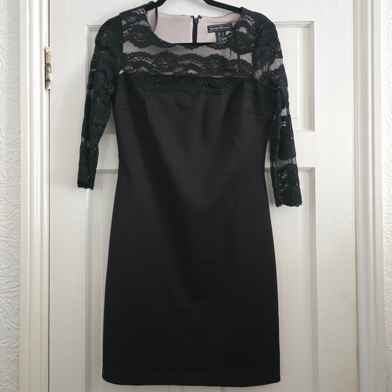 Jessica Howard Black Lace Sleeve Cocktail Dress UK Size 10, party, glam