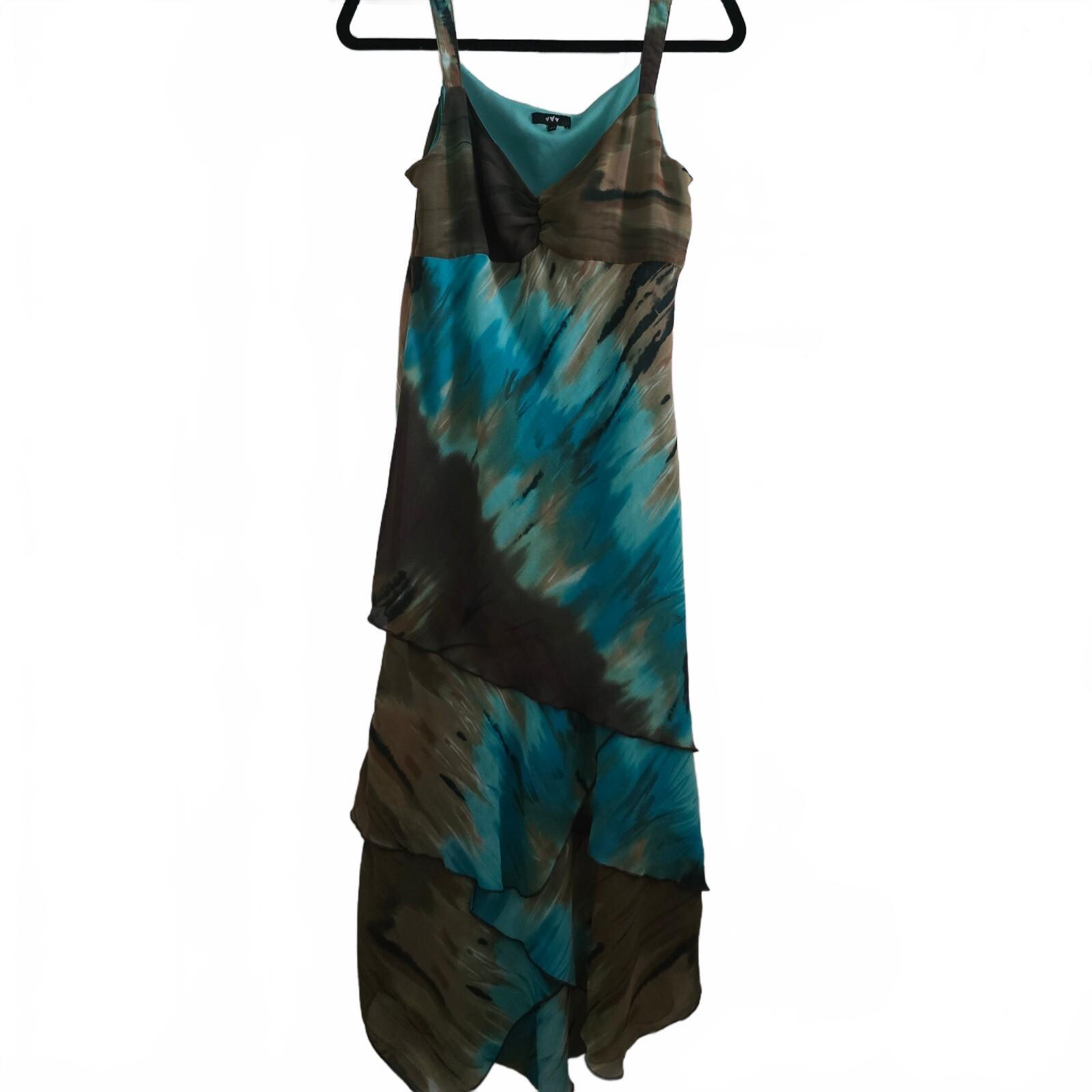 Per Una Elegant Blue and Brown Tie-Dye Layered Midi Dress Size 12, wedding, glam